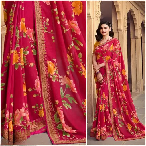 Daily wear evergreen fancy bollywood printed georgette saree with Separate Blouse Piece