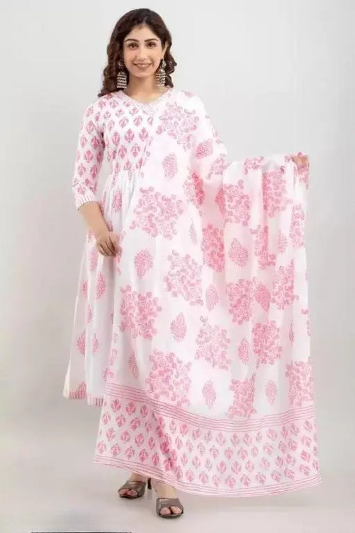 anarakali kurti and dupatta pink