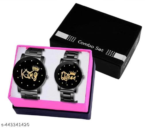 SHMOFY LUXRY Analog Watch For Couple black dail metal strep analoug king queen couple watch - for women&couple
