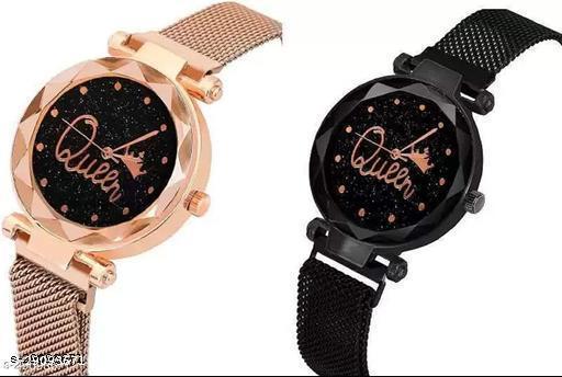 Trendy Women Black Metal Analog Watch (Pack of 2)