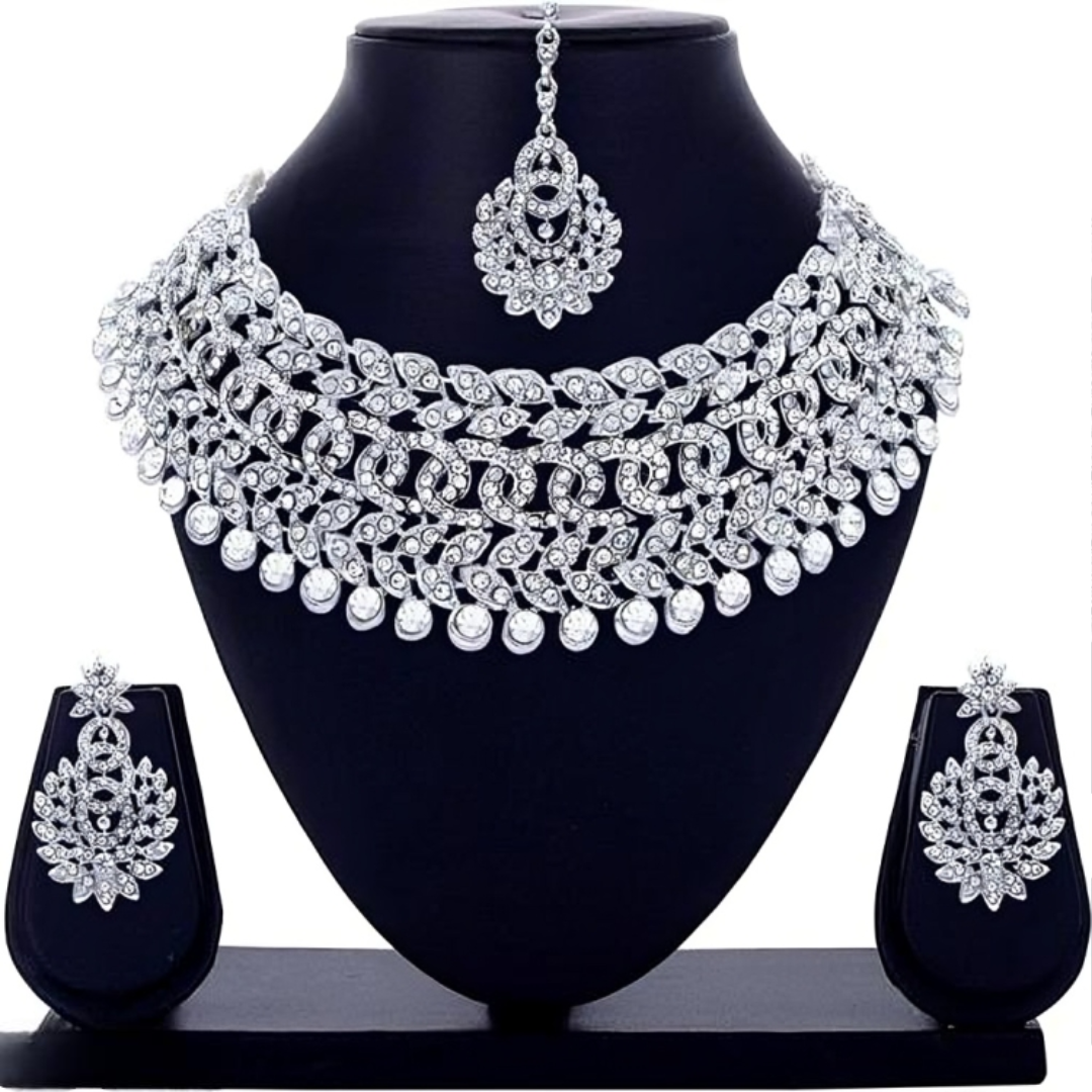Rhodium Plated Jewellery Set White Austrian Diamond