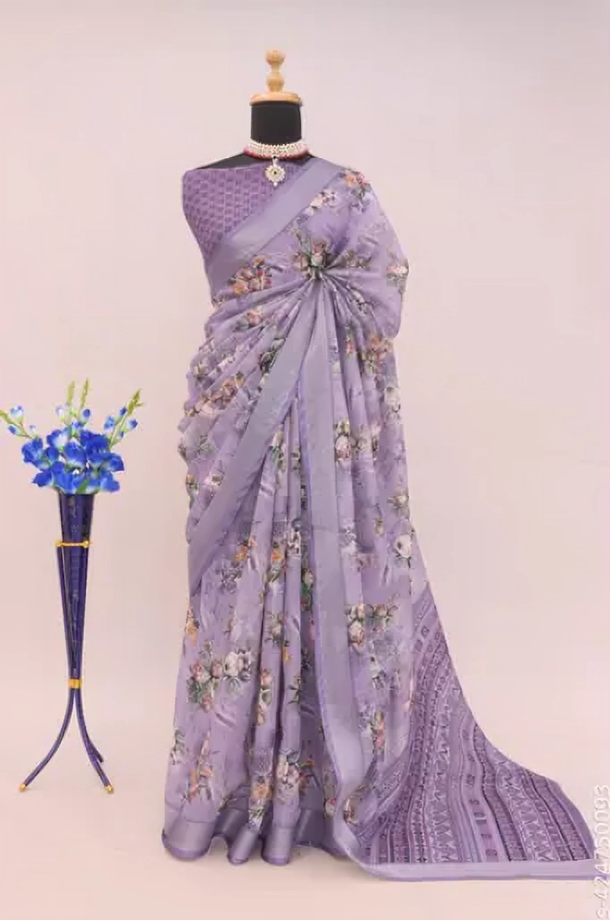 COTTON LILAN DIGITAL RPINT SAREE