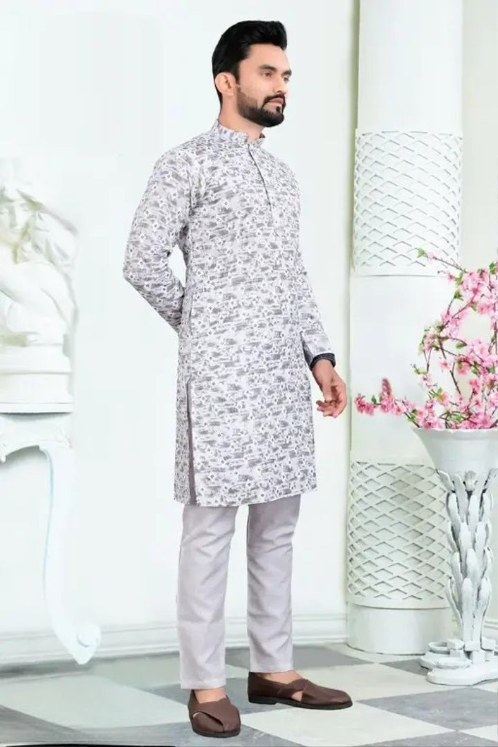 Men Self Design Cotton Blend Straight Kurta Set