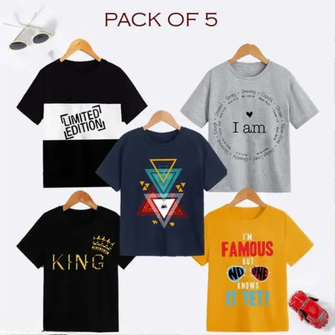 Boys Cotton printed T-shirt(Pack of 5)