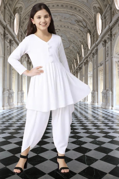 Girls Crepe Dhoti Top Set Daily Wear