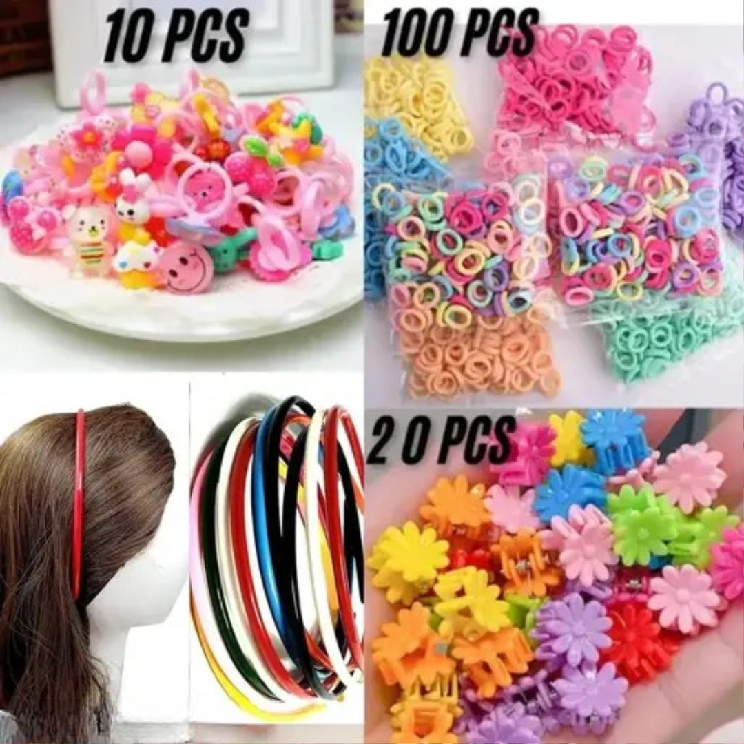 COMBO SAME AS PHOTO Girls Hair Accessory Set Hair Elastic Ties Cotton Seamless Multicolor Hair Rubber Bands Flower Hair Clips Claws and Hair Tools Assorted Ponytail Holders for Baby Toddler Kids