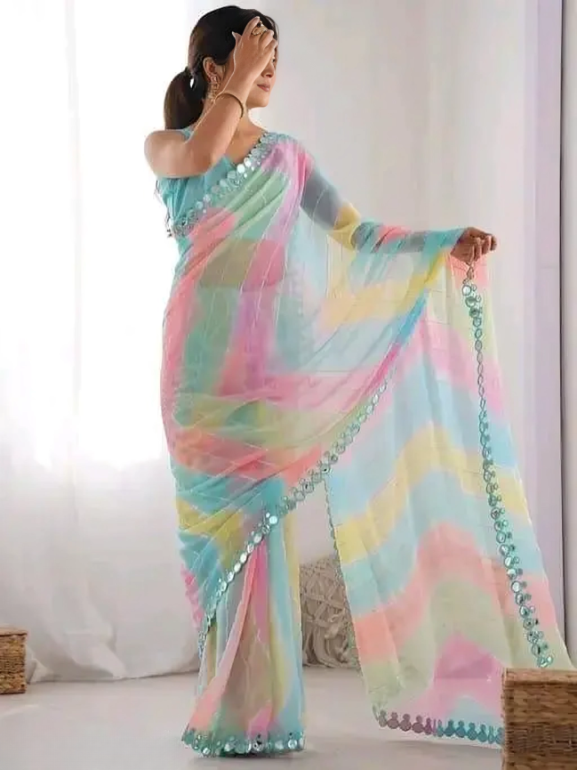NEW FENCY GEORGETTE CUT WORK SAREE With Multi Colour Cut Work Border With Premium Quality saree