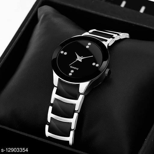 Analogue Black Dial Basics Wrist Watch for Women- IIK BK Silver Women 1p