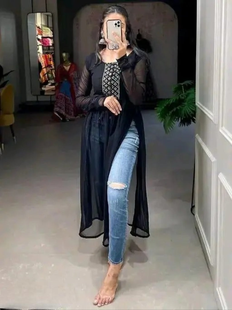 Work neck design georgette fabric naira cut woman Kurti