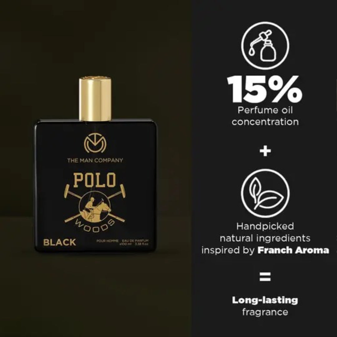 The Man Company Black Perfume - POLO Series | Premium Long-Lasting Deo Perfume Body Spray | EDP for Him