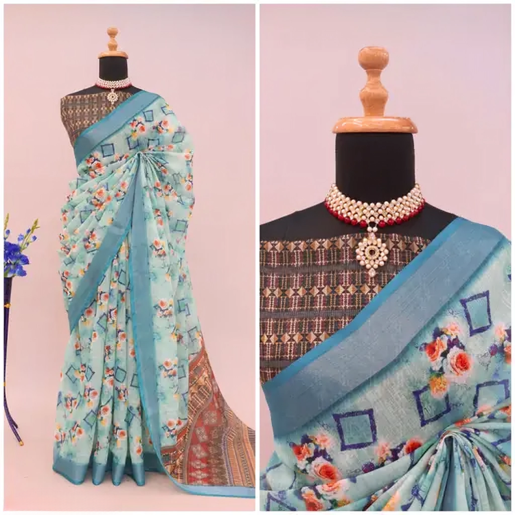 COTTON LILAN DIGITAL RPINT SAREE