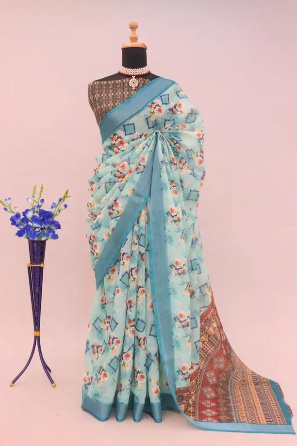 COTTON LILAN DIGITAL RPINT SAREE