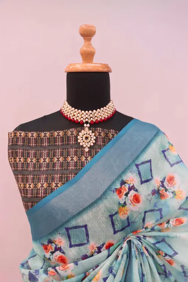 COTTON LILAN DIGITAL RPINT SAREE