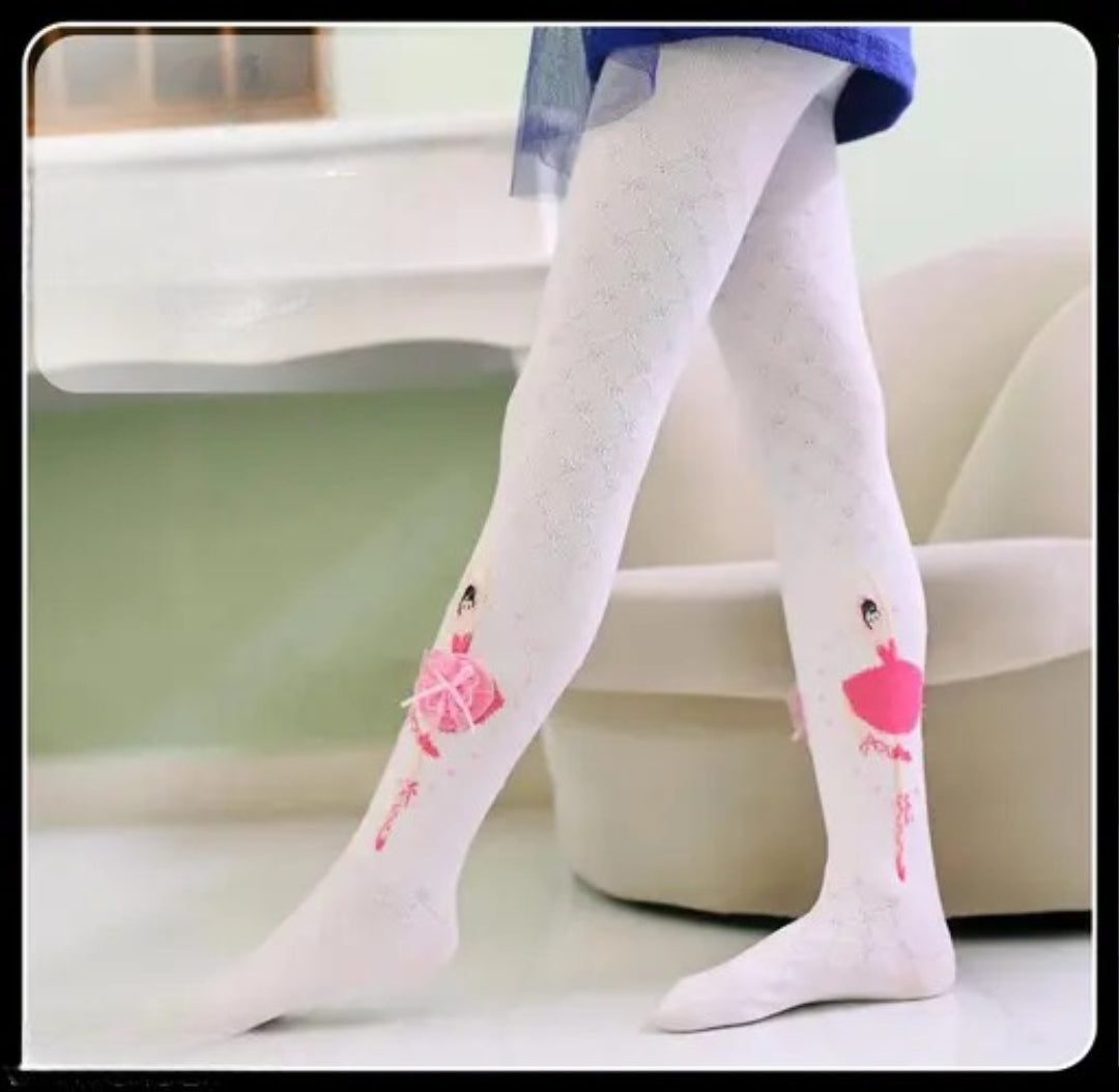 SYGA Girls Tights Ballet Dance Socks Cotton Pantyhose Leggings Solid Knitted Stockings For 4-6 Years (Size M/110 -120 CM, White)