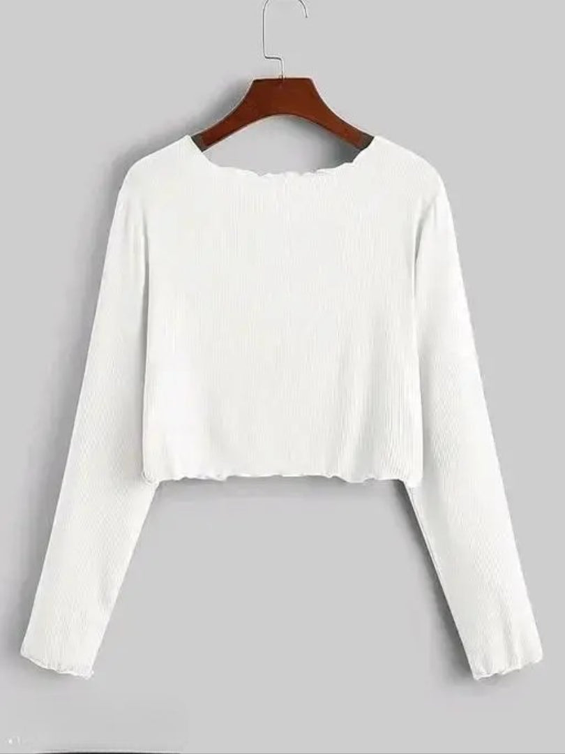 Long Sleeve Rib Knit Tie Front Cropped Cardigan TOP