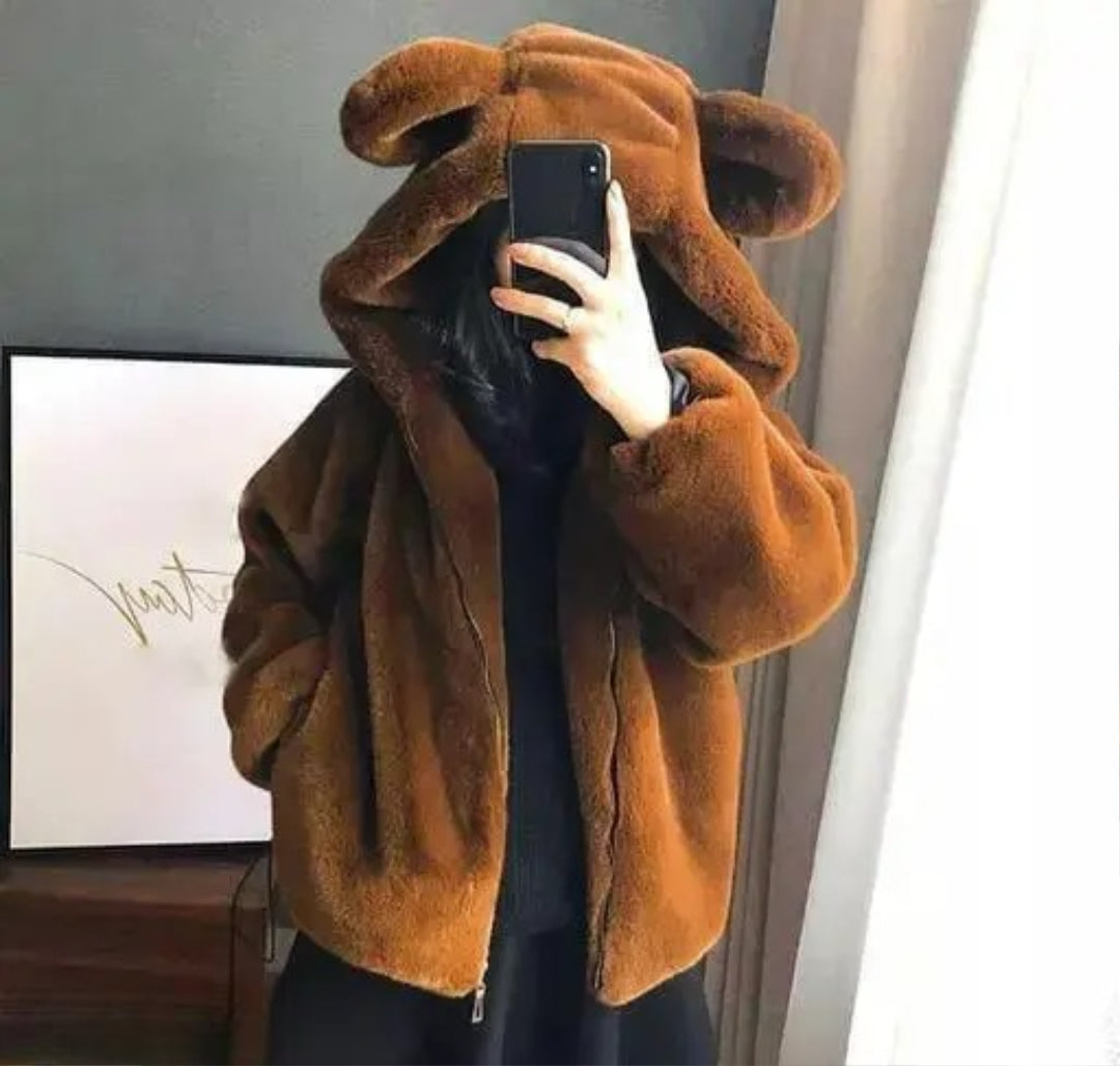 SALE PRICE LIVE!! Short Thick Fur Coat Women Fur Jacket Loose Zip Hooded Faux Rabbit Fur Coats