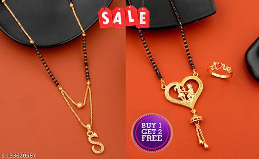 S name Letter Pendant Diamond Mangalsutra with free couple pendant mangalsutra & love ring for women