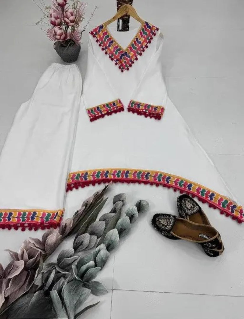 NEW DESIGNER HEAVY FUAX GEORGETTE DIGITAL PRINT WITH PUM-PUM LACE SALWAR SUIT