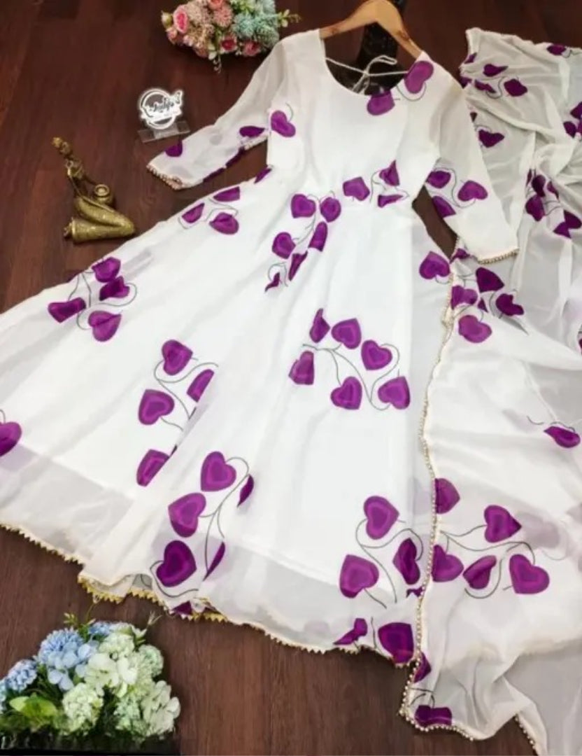 women ethnic full lengh designer heavy georgette gown kurti with dupatta set