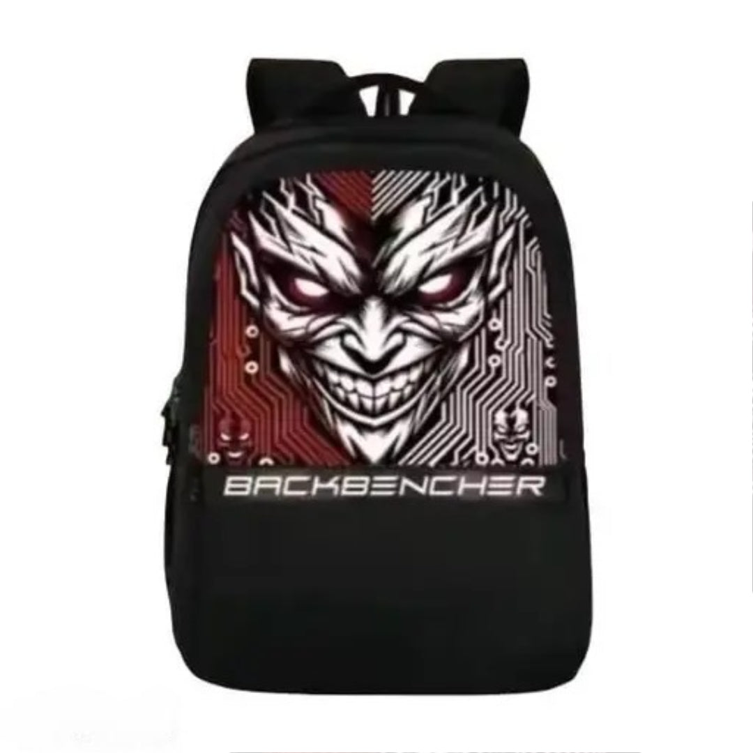 NATIONAL.MART Medium Backbencher Printed Backpack for Boys | Stylish Laptop Backpack with Padded Back & Spacious Compartments | School, College & Travel Bag (25L, Black & Red)