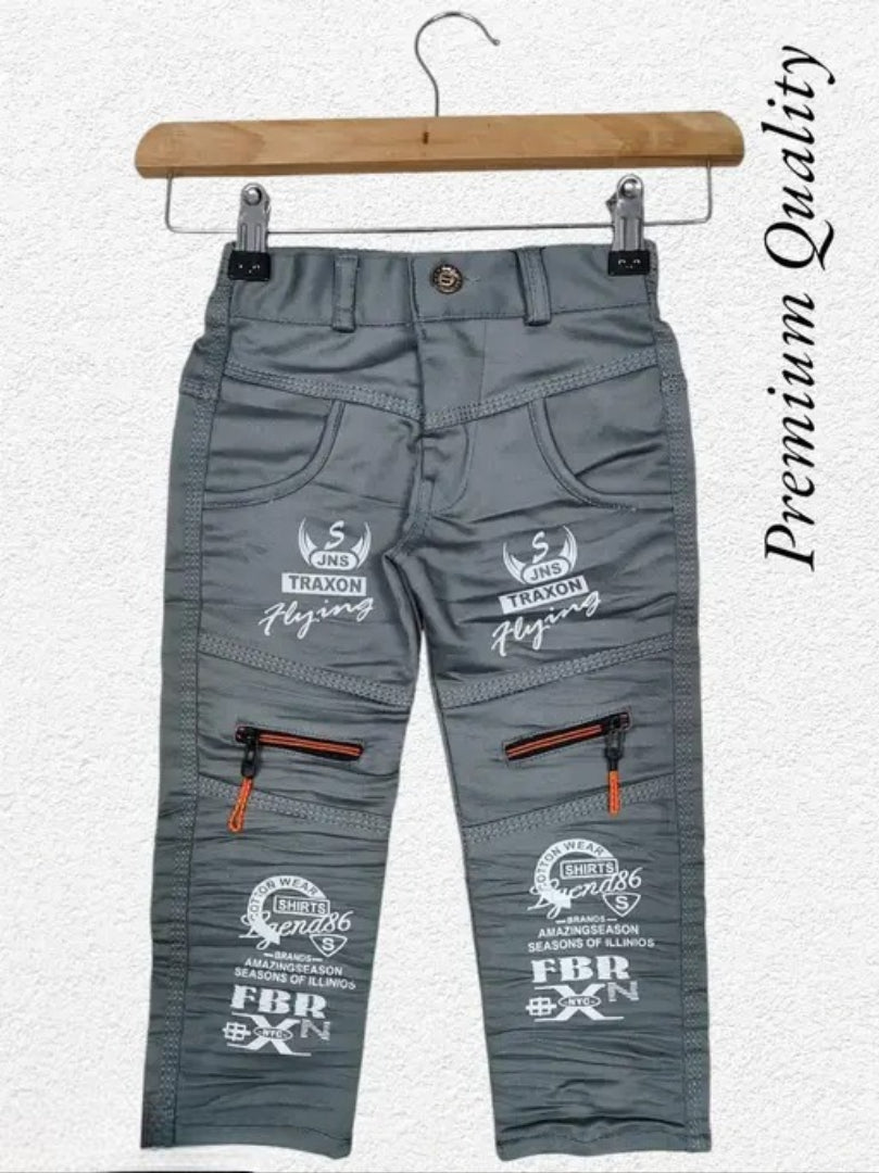 Slate Grey Color Stylish Boys Cargo Pants | Printed Stretchable Trousers with Zipper Pockets | Comfortable Bottom Wear for Kids (2–10 Years)