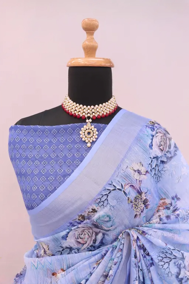 COTTON LILAN DIGITAL RPINT SAREE