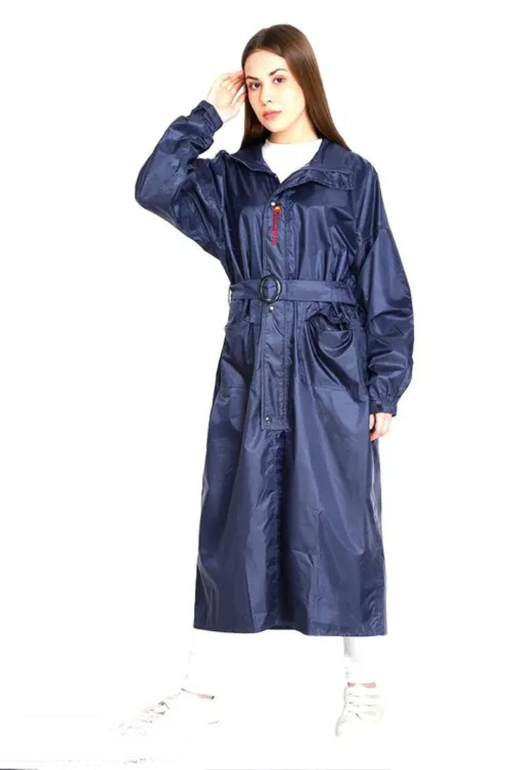 Zacharias Women's Solid Double Layer Waterproof Long Raincoat ch-03 (Blue) (Pack of 1)