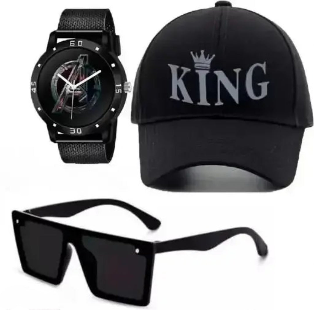 Black Summer Cap Trending Stylish Frame Black sunglasses | Hand Gloves Slim cool (PACK OF 3)