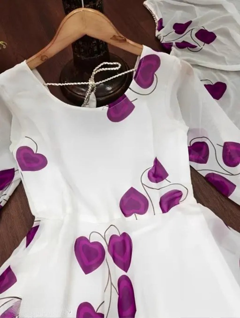 women ethnic full lengh designer heavy georgette gown kurti with dupatta set