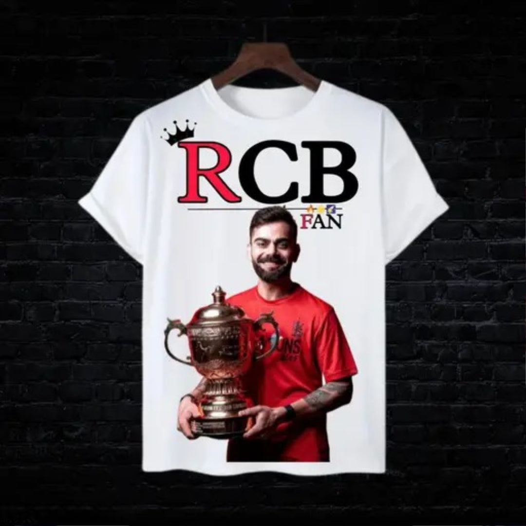 Virat Kohli Printed T-shirt,Rcb fan tshirt, white t-shirt cricket lover
