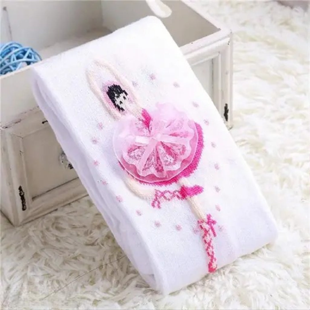 SYGA Girls Tights Ballet Dance Socks Cotton Pantyhose Leggings Solid Knitted Stockings For 4-6 Years (Size M/110 -120 CM, White)