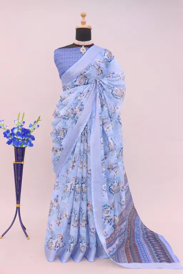 COTTON LILAN DIGITAL RPINT SAREE