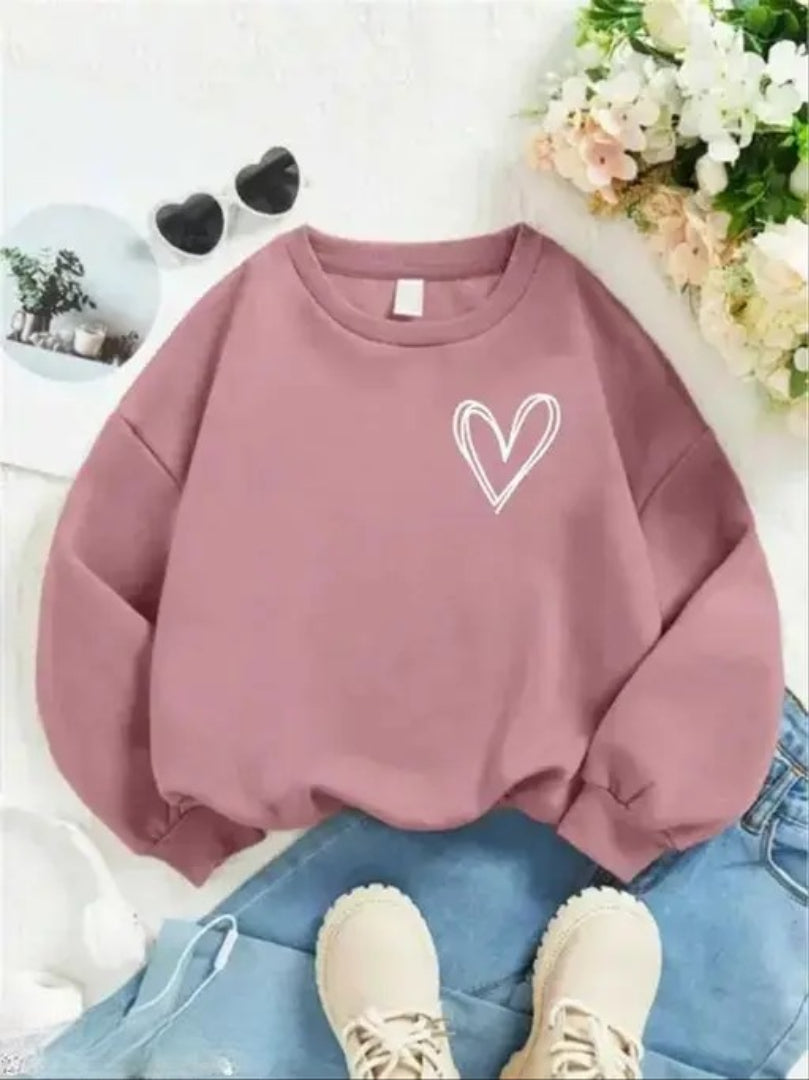 Heart lined Printed Turkish Rose Sweatshirt for women, cropped sweatshirt women winter wear