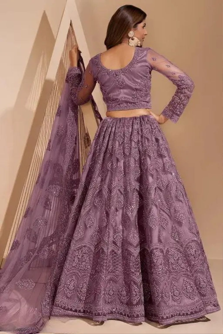 Embroidered Thread Work Semi-Stitched Lehenga with Unstitched Blouse and inner fabric with Stitched Dupatta