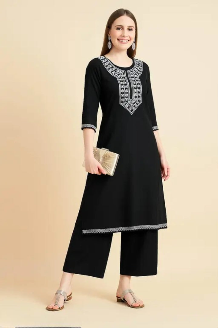 WELL STYLE BLACK KURTA PLAZZO SET
