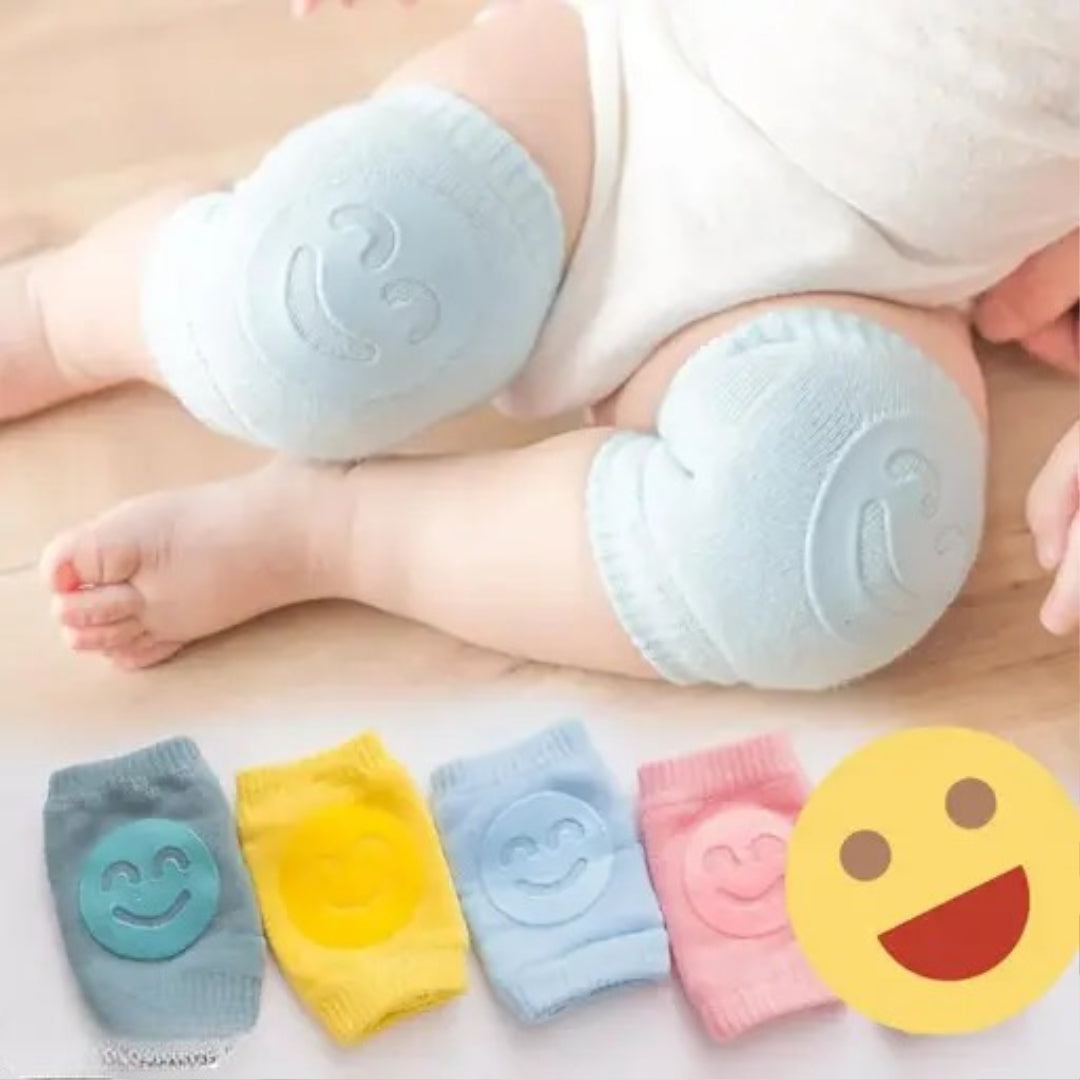 LEAPABLE ENTERPRISE 2 Pairs Smiley Baby Knee pads for Crawling, Anti-Slip Padded Stretchable Elastic Cotton Soft Breathable Comfortable Knee Cap Elbow Safety Protector Multicolor Baby Knee Pads Other Kids Smiley