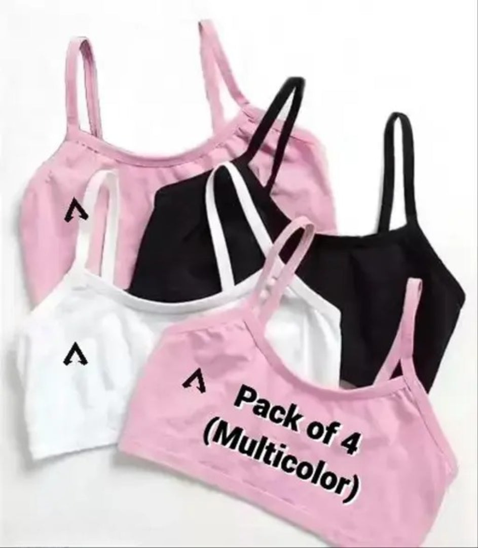 (PACK OF 4) Girl's and Women Baby Slip Bra Baby Inner Slip Bra Crop Top Bra Girl's Gym Bra Yoga bra Girl's Innerwear Cotton Slip Bra Non Padded Non Wired Bra Teenager Bra magical bra