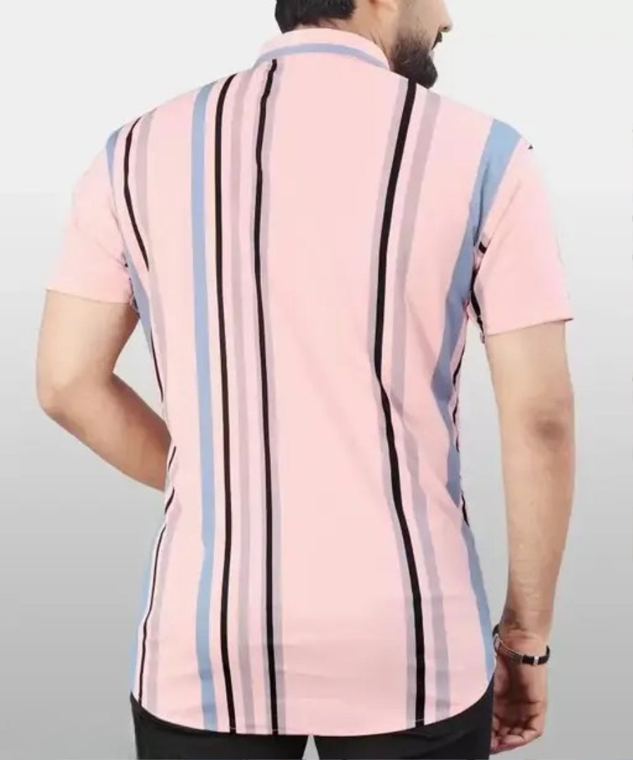 STI Men's Vertical Stripes Regular Spread Collar Pink Shirts