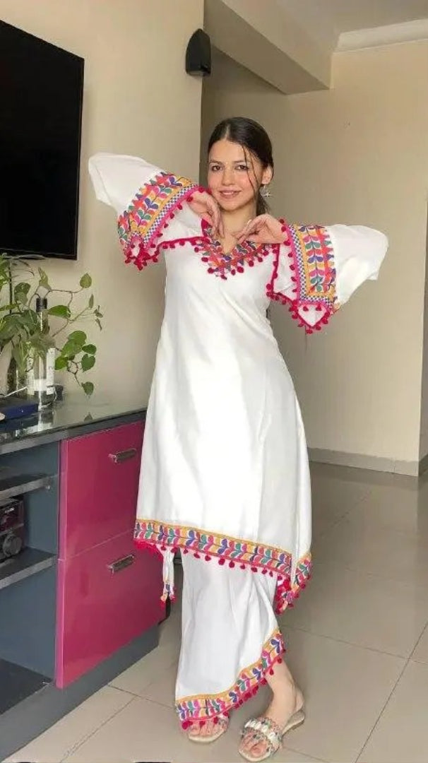 NEW DESIGNER HEAVY FUAX GEORGETTE DIGITAL PRINT WITH PUM-PUM LACE SALWAR SUIT