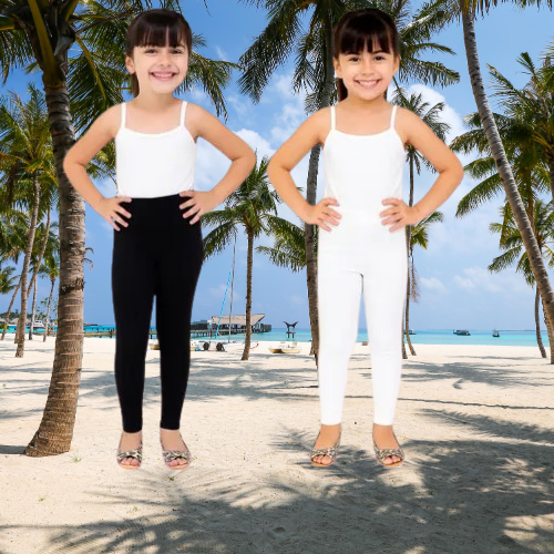 Pack of 2 Kids Girls Leggings – Black & White Cotton Stretchable Slim Fit Pants for Daily Wear Pack of 2 – Black & White leggings