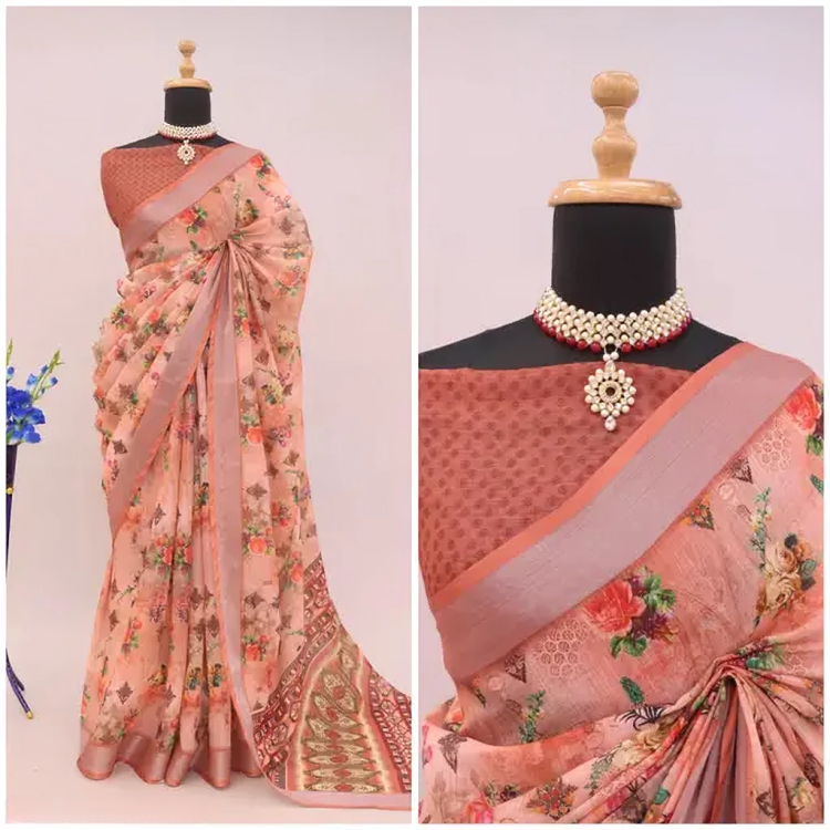 COTTON LILAN DIGITAL RPINT SAREE