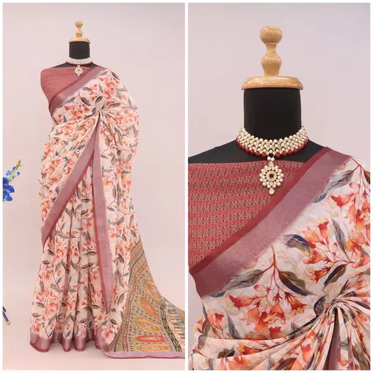 COTTON LILAN DIGITAL RPINT SAREE