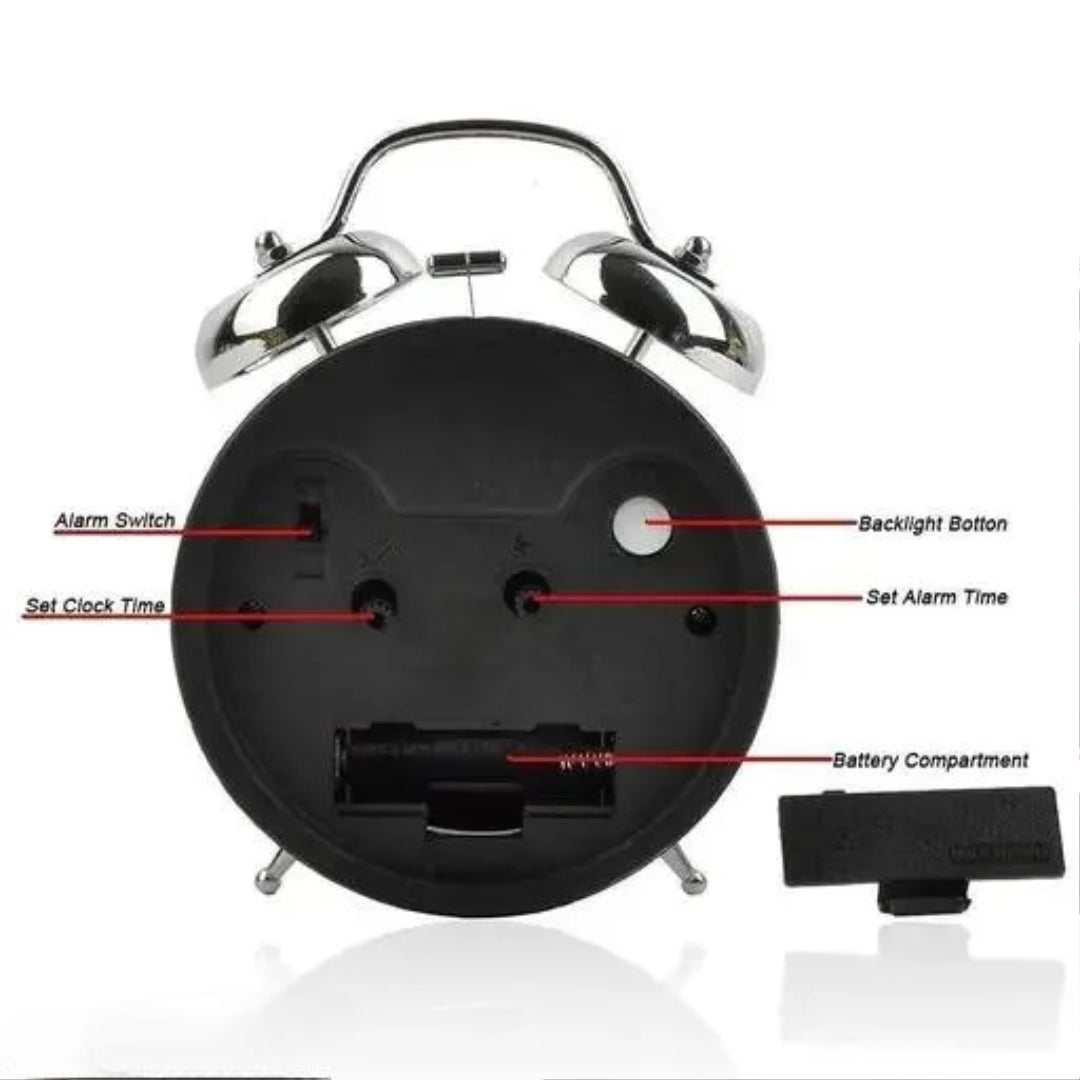 Twin Bell Silver Alarm Clock Clock Table Top Alarm Clock white with Night LED Light Display Alarm Clock for Bedroom Heavy Sleepers Kids and Students Alarm Clock Non-Ticking (White)