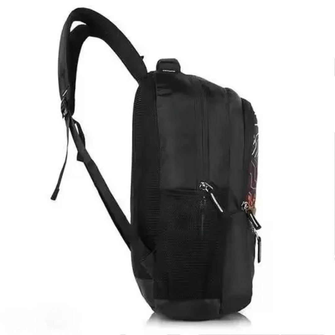 NATIONAL.MART Medium Backbencher Printed Backpack for Boys | Stylish Laptop Backpack with Padded Back & Spacious Compartments | School, College & Travel Bag (25L, Black & Red)
