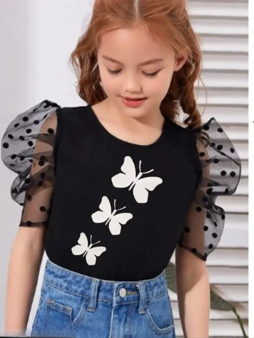 Butterfly Printed Net Top For Baby Kids Top