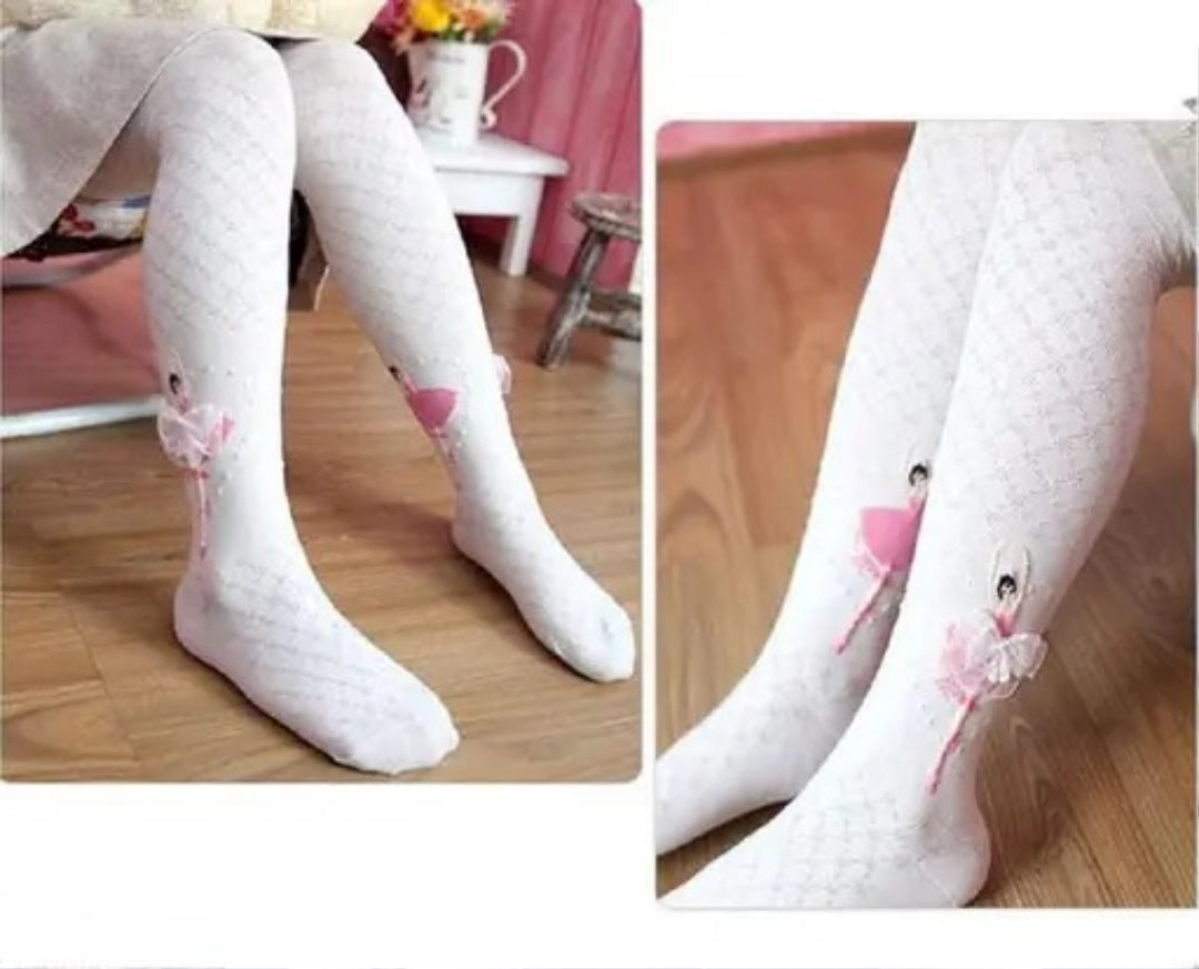 SYGA Girls Tights Ballet Dance Socks Cotton Pantyhose Leggings Solid Knitted Stockings For 4-6 Years (Size M/110 -120 CM, White)