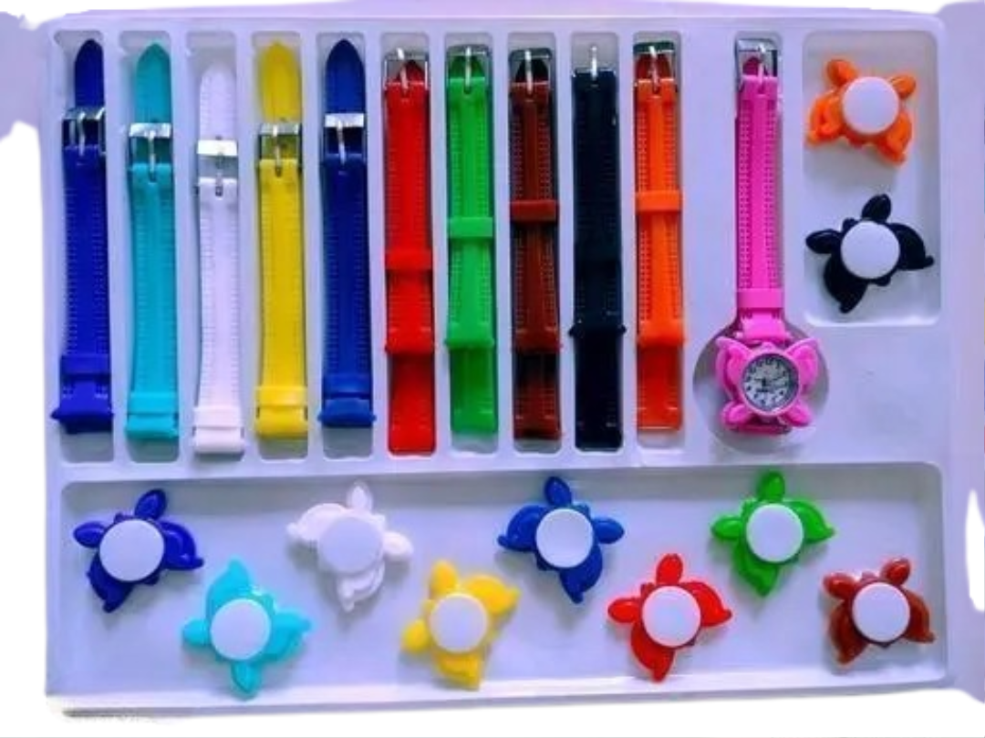 Kids Multicolor Plastic Casual Watches With 11 Belt Inter Changeable Belt Watches