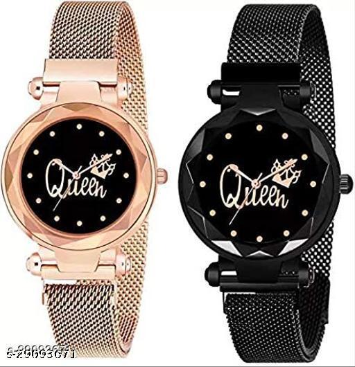 Trendy Women Black Metal Analog Watch (Pack of 2)