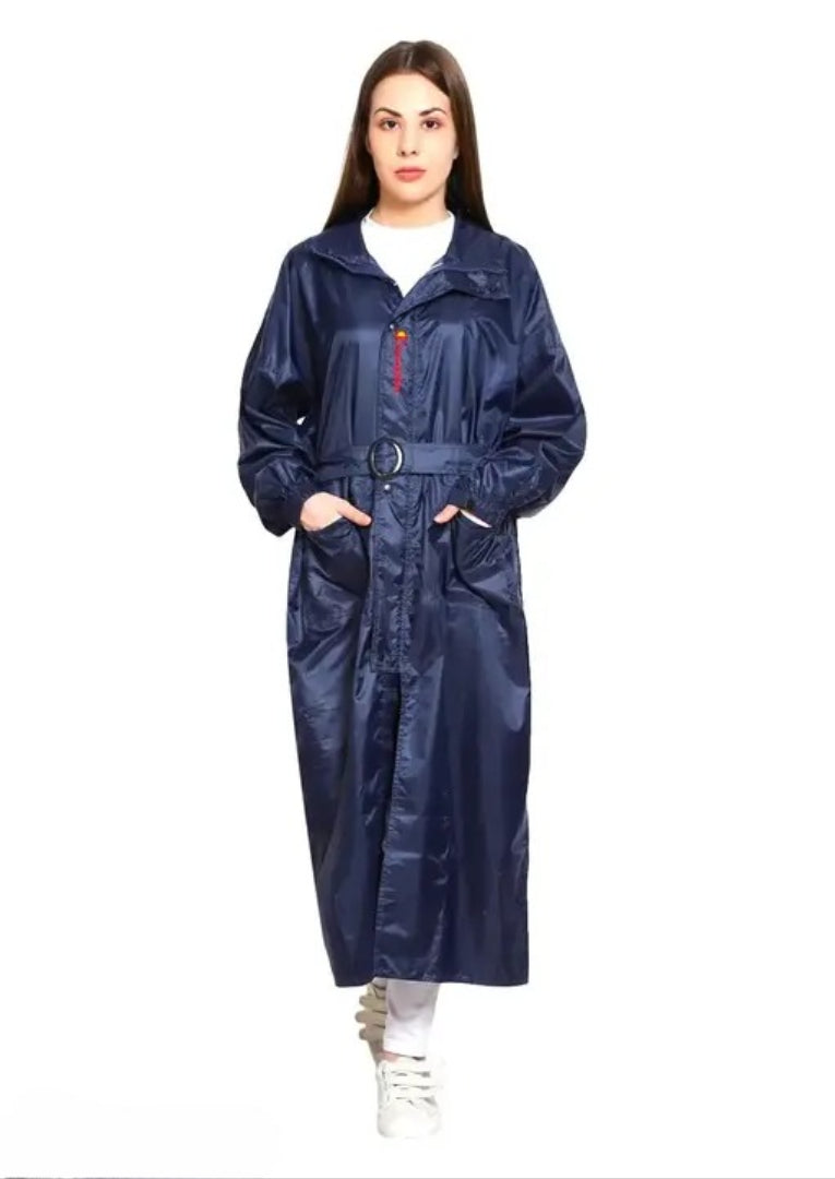 Zacharias Women's Solid Double Layer Waterproof Long Raincoat ch-03 (Blue) (Pack of 1)