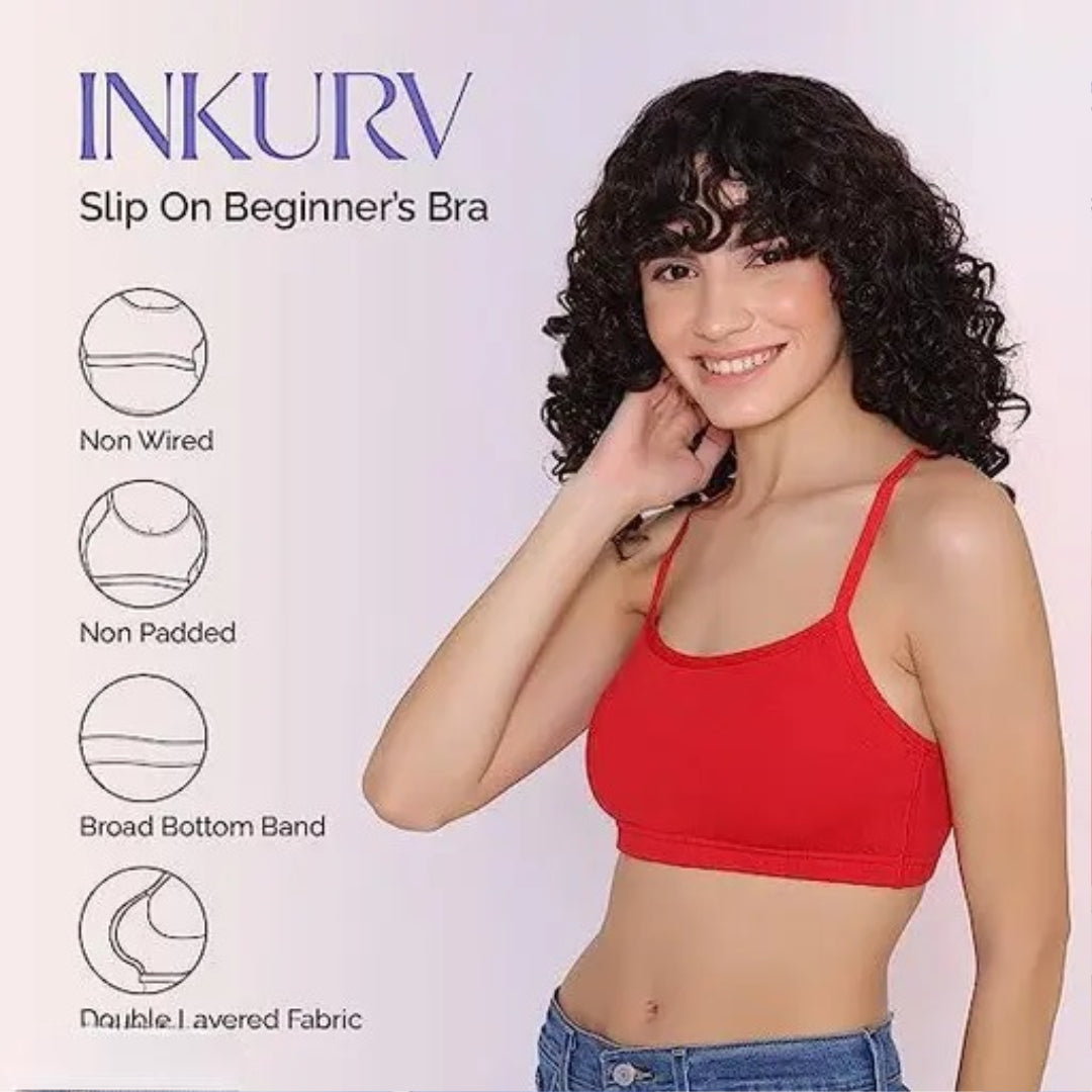 (PACK OF 4) Girl's and Women Baby Slip Bra Baby Inner Slip Bra Crop Top Bra Girl's Gym Bra Yoga bra Girl's Innerwear Cotton Slip Bra Non Padded Non Wired Bra Teenager Bra magical bra